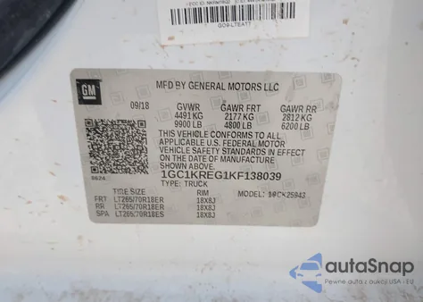 2019 Chevrolet Silverado 2500Hd Wt from USA, damaged, VIN 1GC1KREG1KF138039